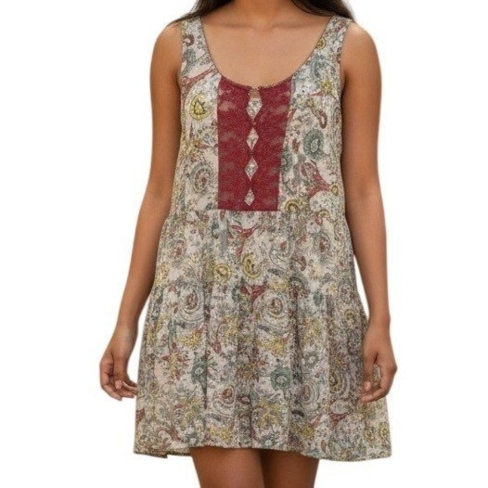 ANTHROPOLOGIE FLEUR WOOD‎ Carina Paisley Chemise Lace Trim Dress EUC Size S